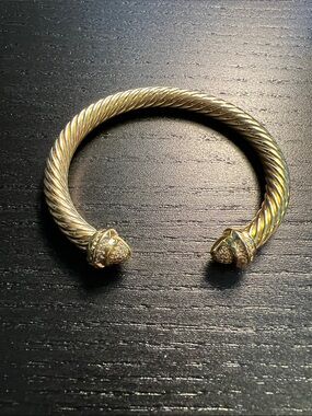 Gold-Tone Twisted Cable Open Cuff Bracelet with Pavé Ends